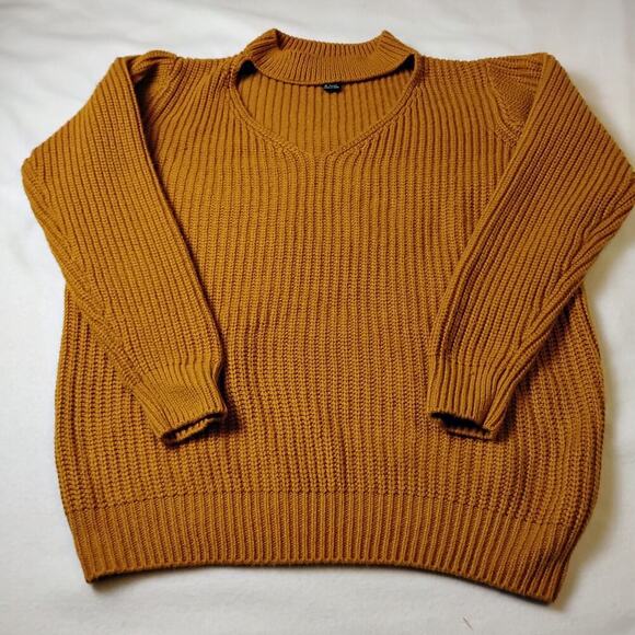 Forever 21 Mustard Knit Keyhole Sweater, L - Picture 3 of 11